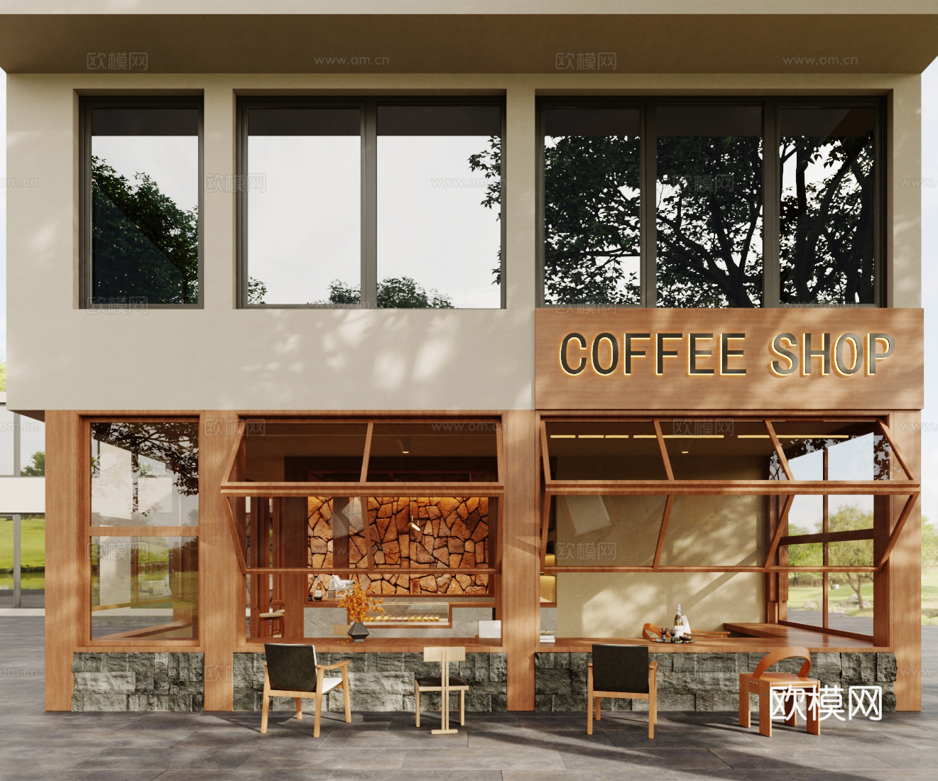 原木风咖啡厅su模型下载（渲染图2）