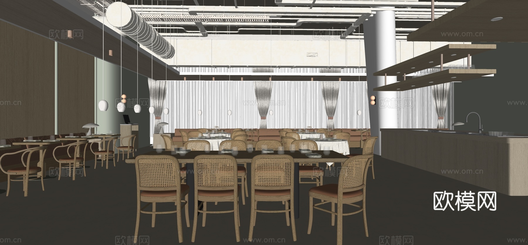 工业风西餐厅 咖啡厅 茶餐厅 快餐厅 奶茶店 音乐餐厅 西餐su模型下载（渲染图3）