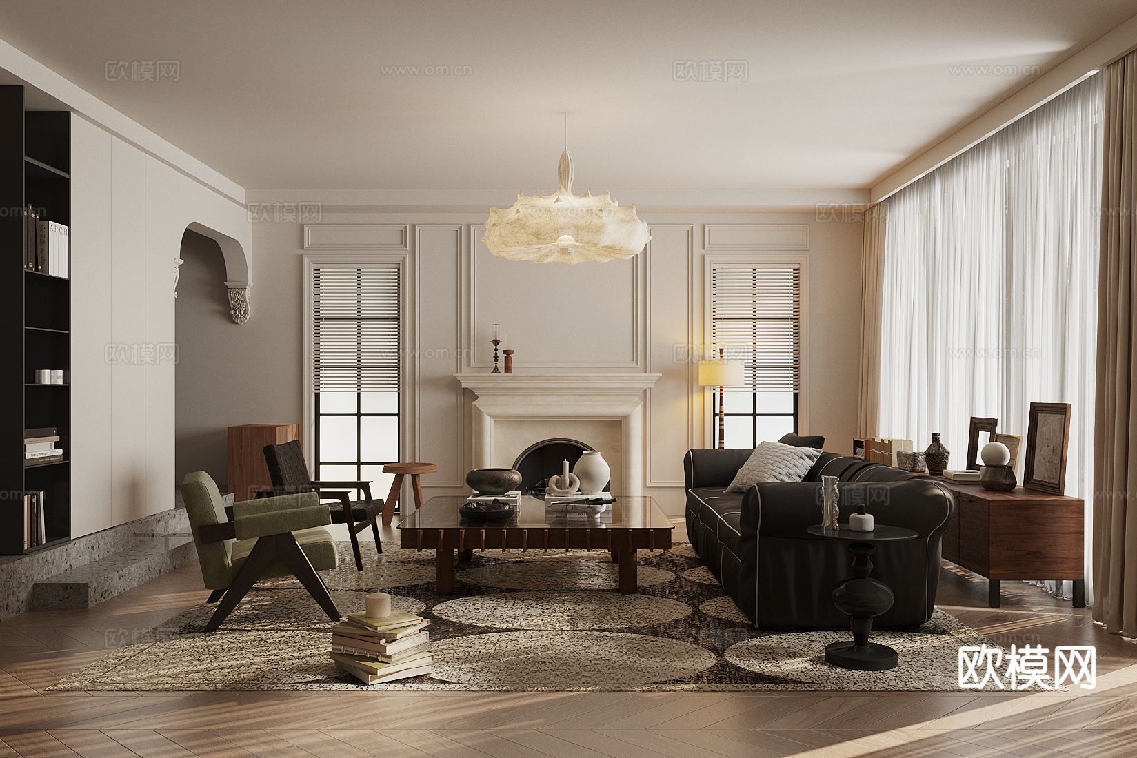 法式客厅su模型下载（渲染图2）