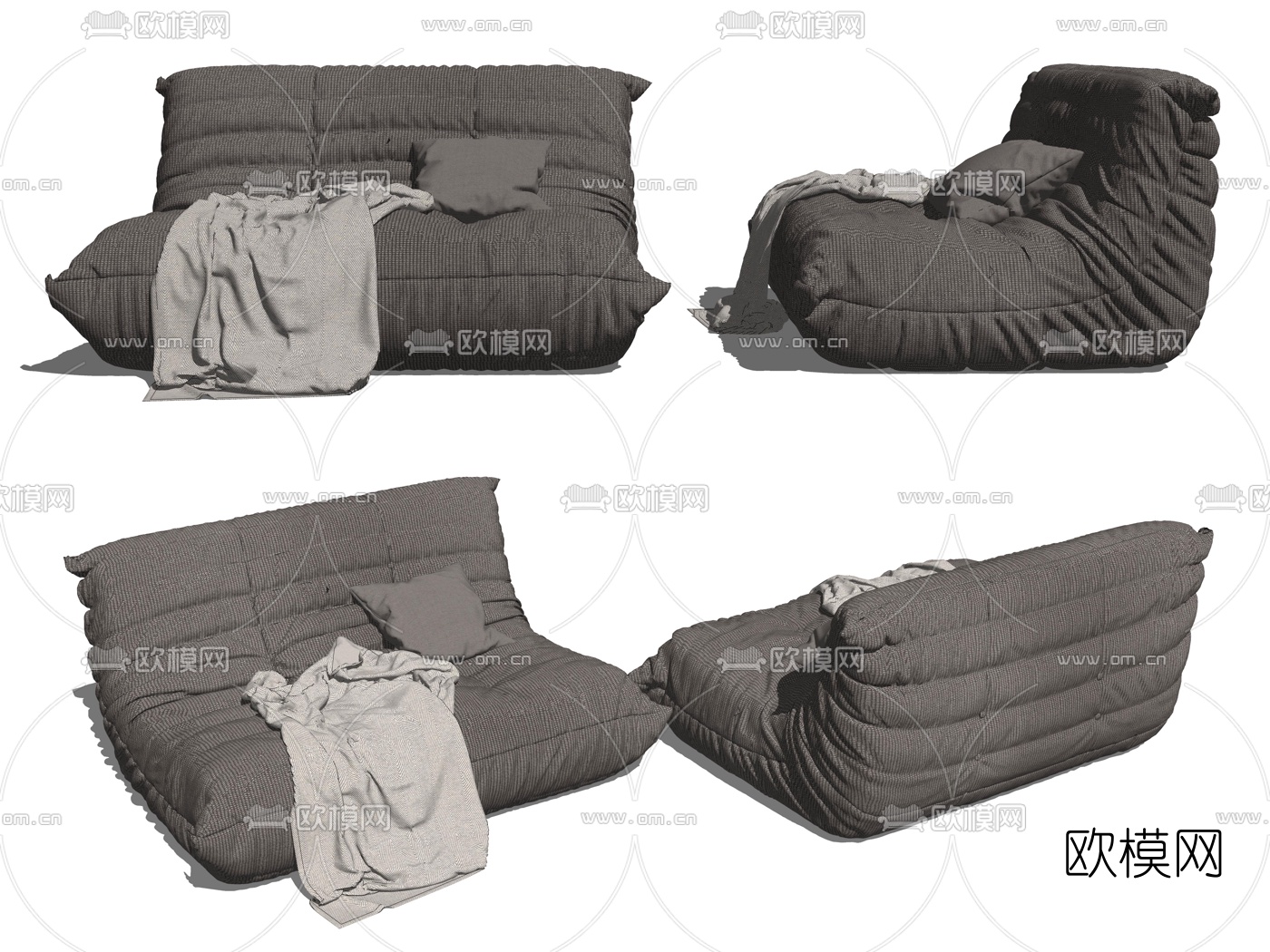 现代布艺懒人沙发su模型下载（渲染图2）