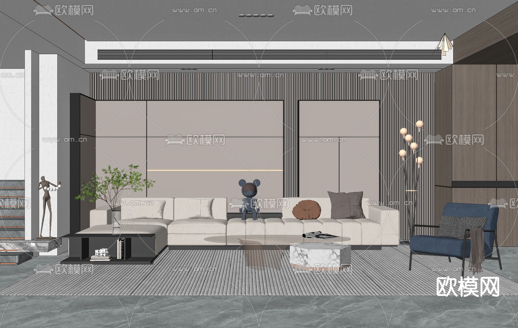 现代布艺沙发组合su模型