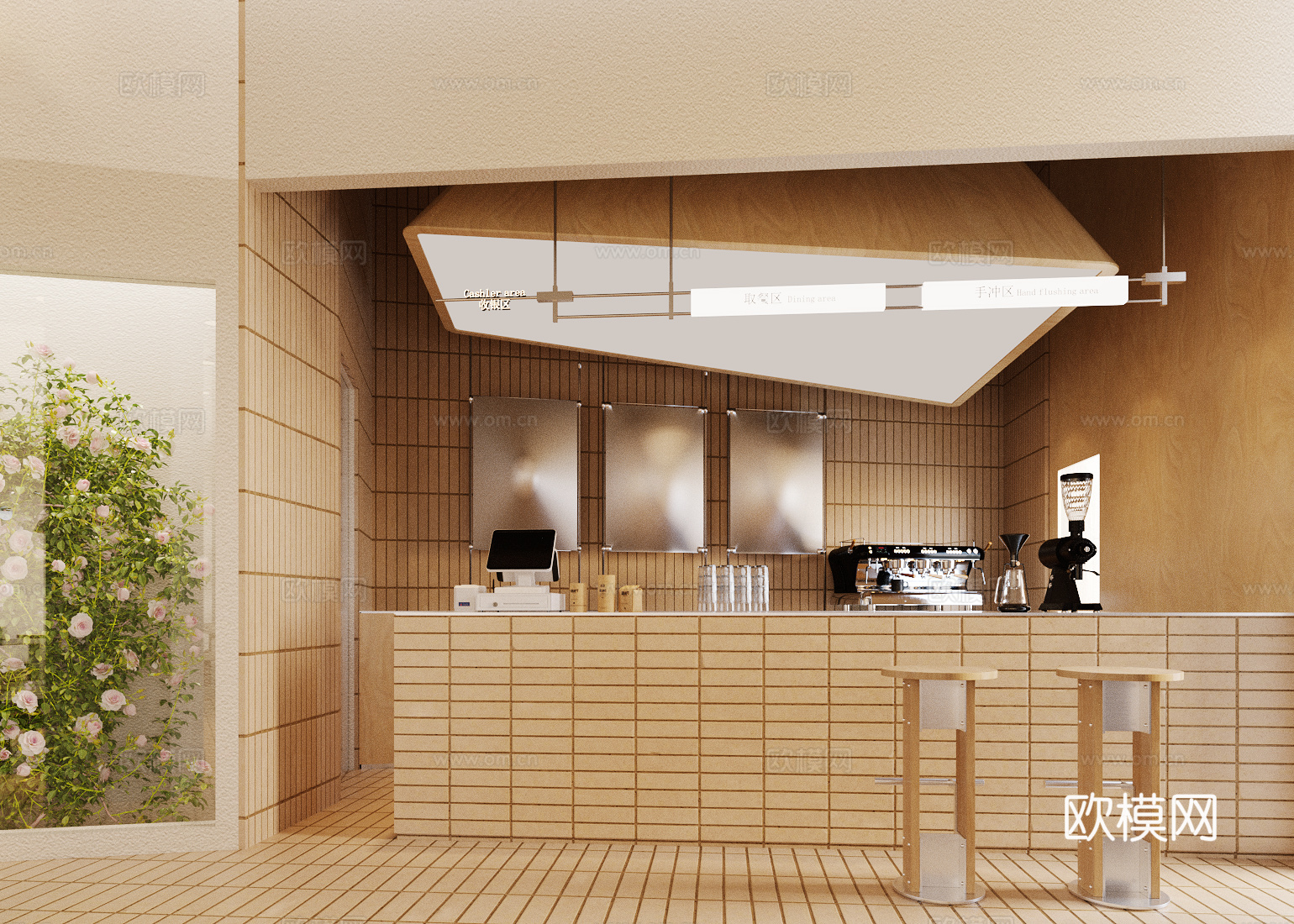 原木风咖啡厅 奶茶店3d模型