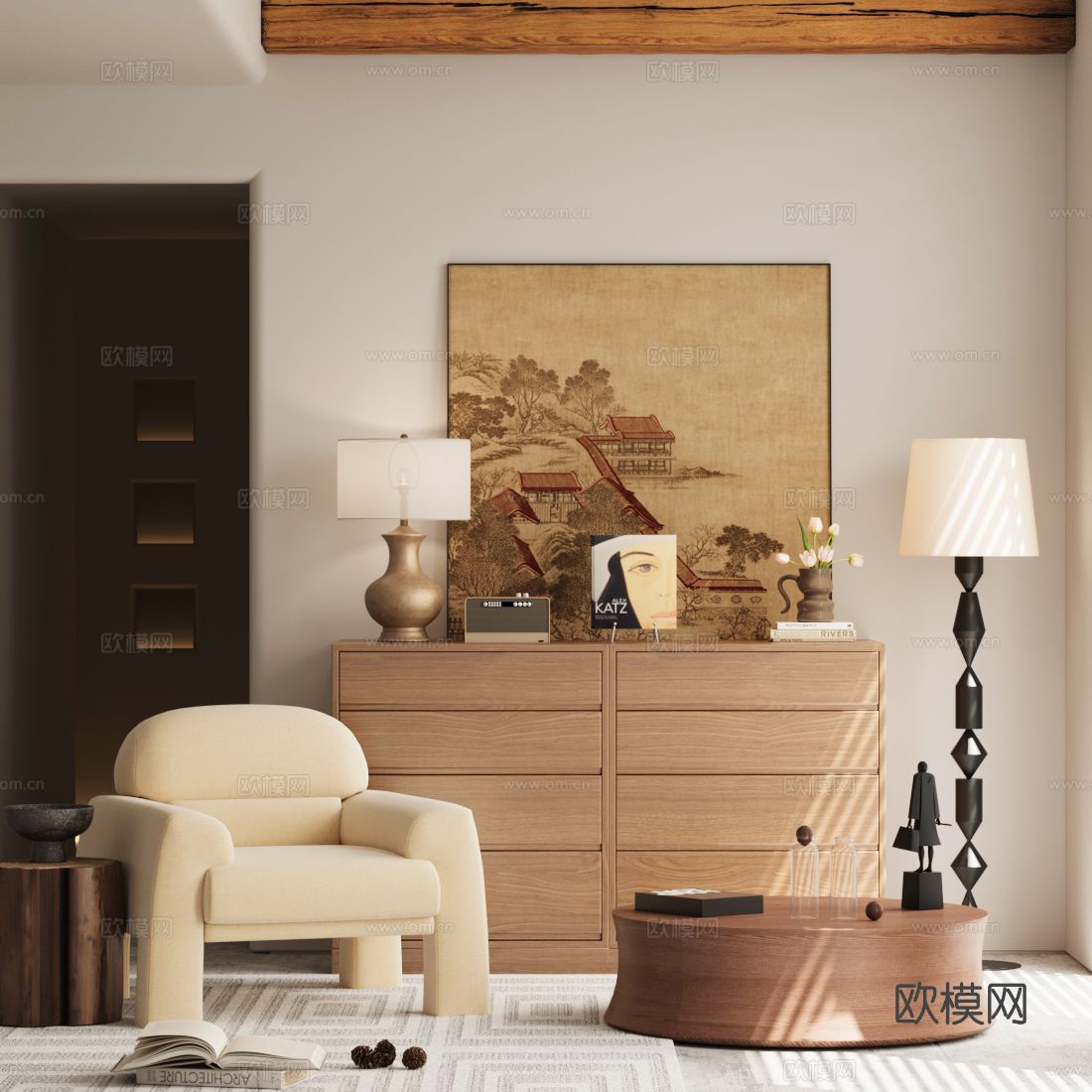 中古风沙发椅 休闲椅 玄关柜3d模型下载