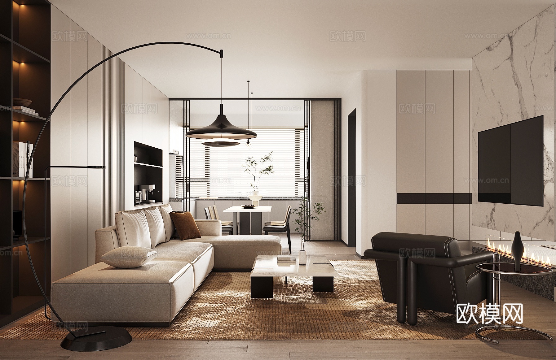 意式客餐厅3d模型下载（渲染图1）