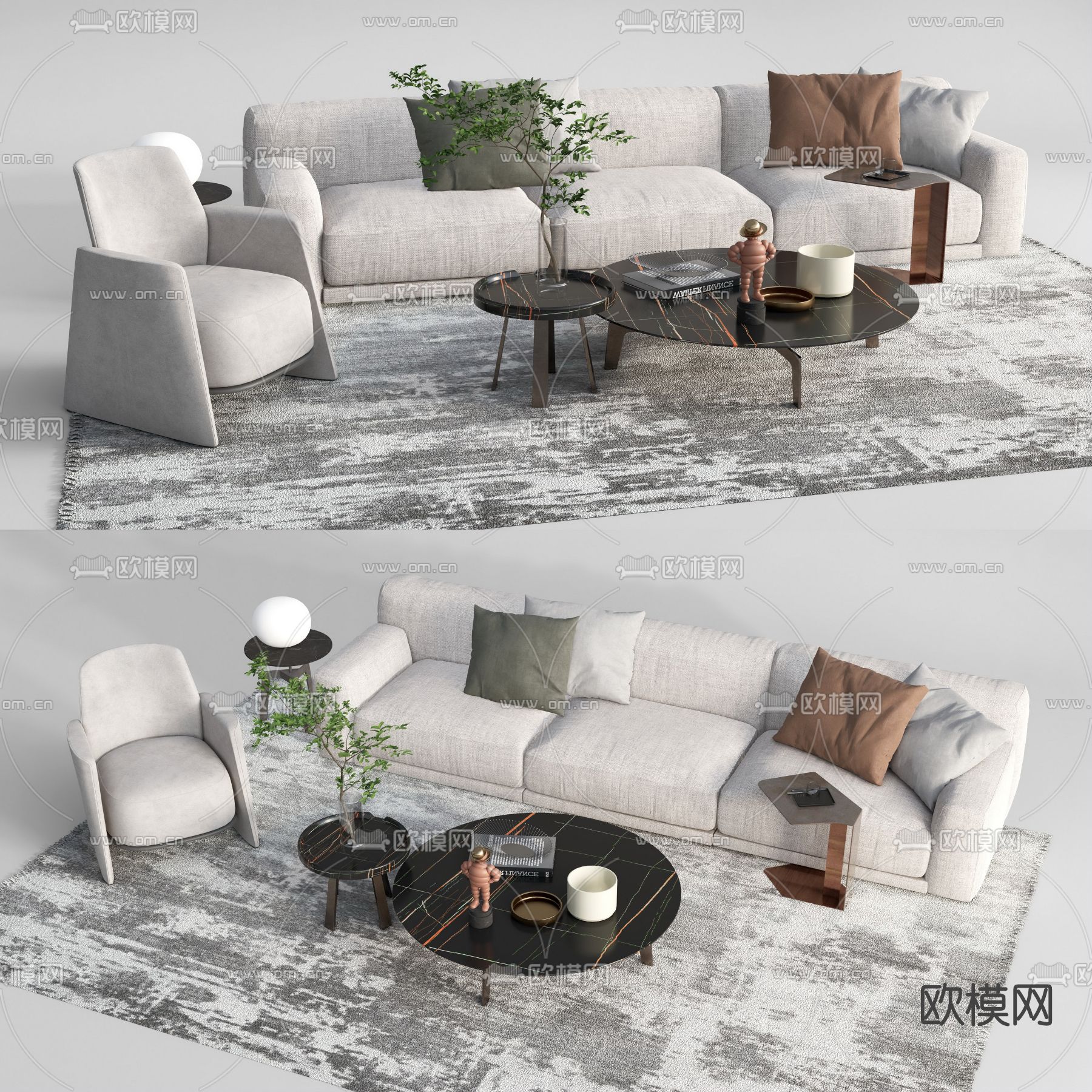 现代布艺沙发组合su模型