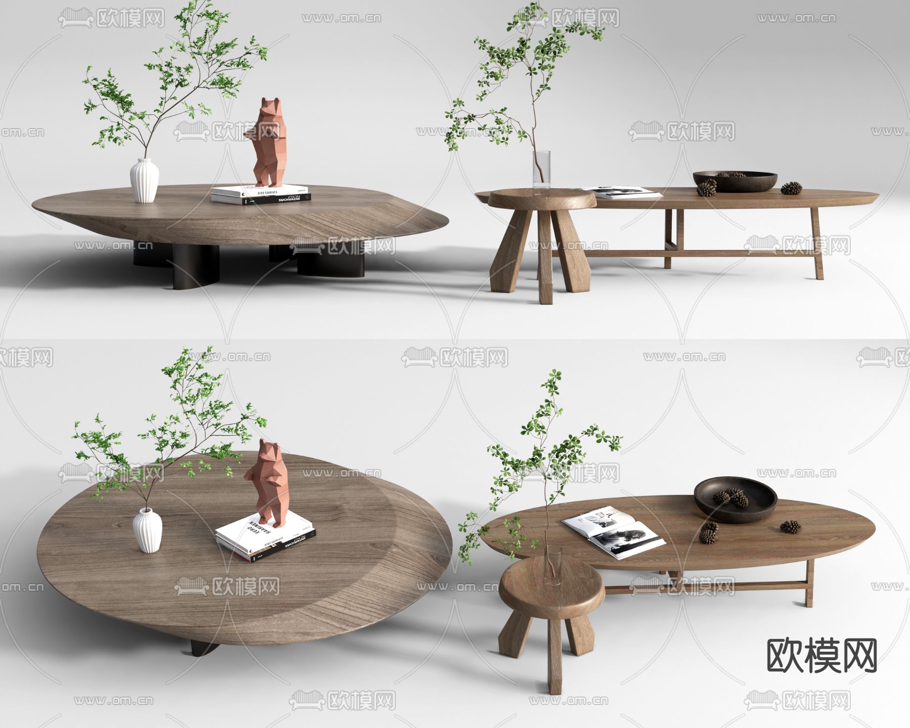 北欧原木茶几su模型