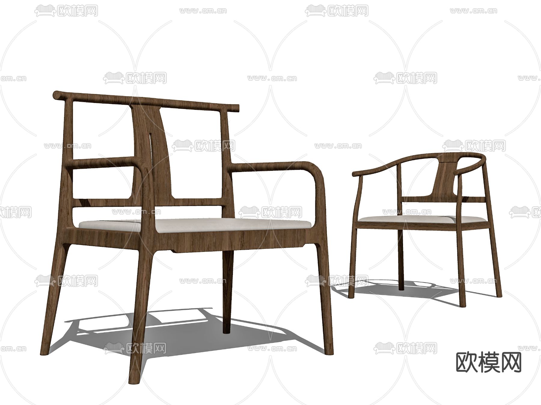 新中式实木休闲椅su模型下载（渲染图2）