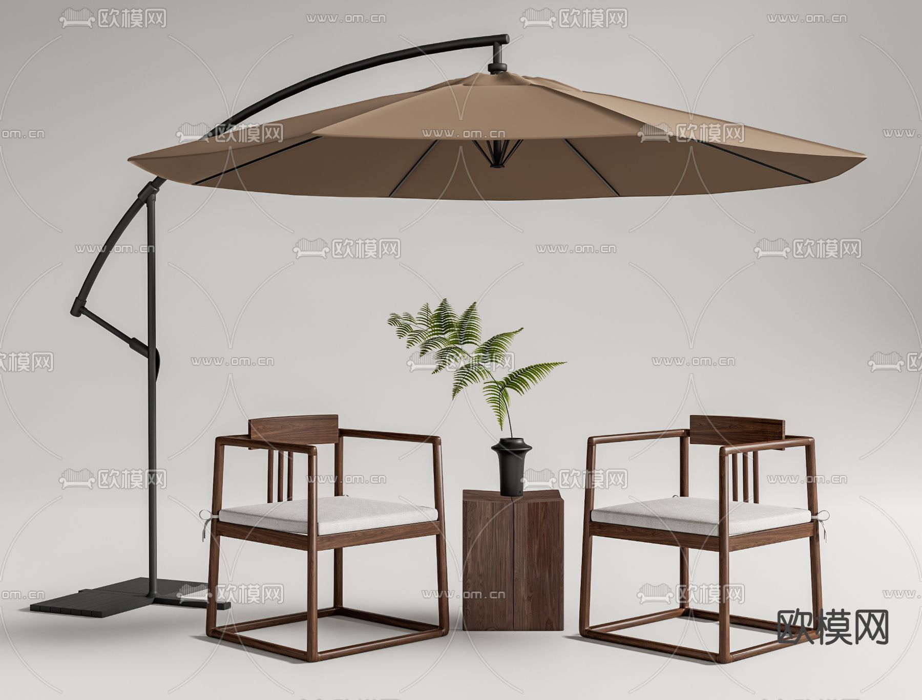 新中式户外椅  休闲椅su模型下载（渲染图1）