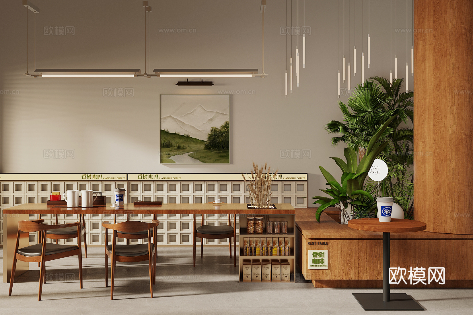 原木风咖啡厅su模型下载（渲染图3）