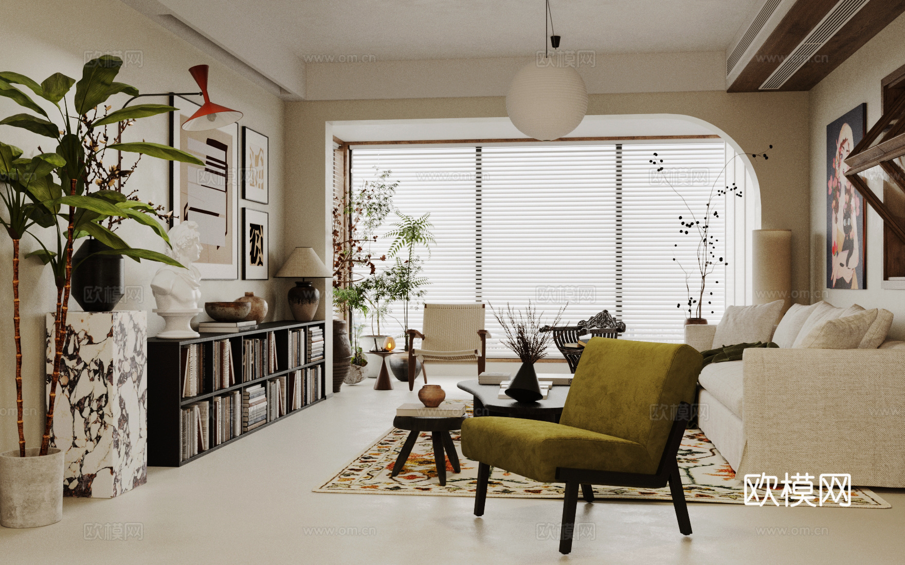 中古风客厅su模型下载（渲染图2）
