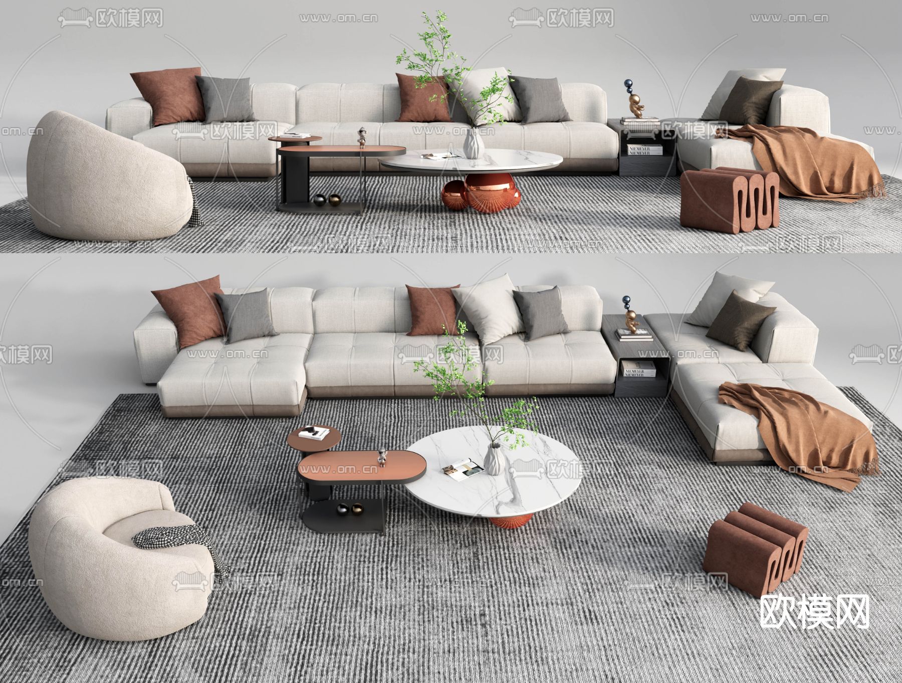 现代布艺沙发组合su模型