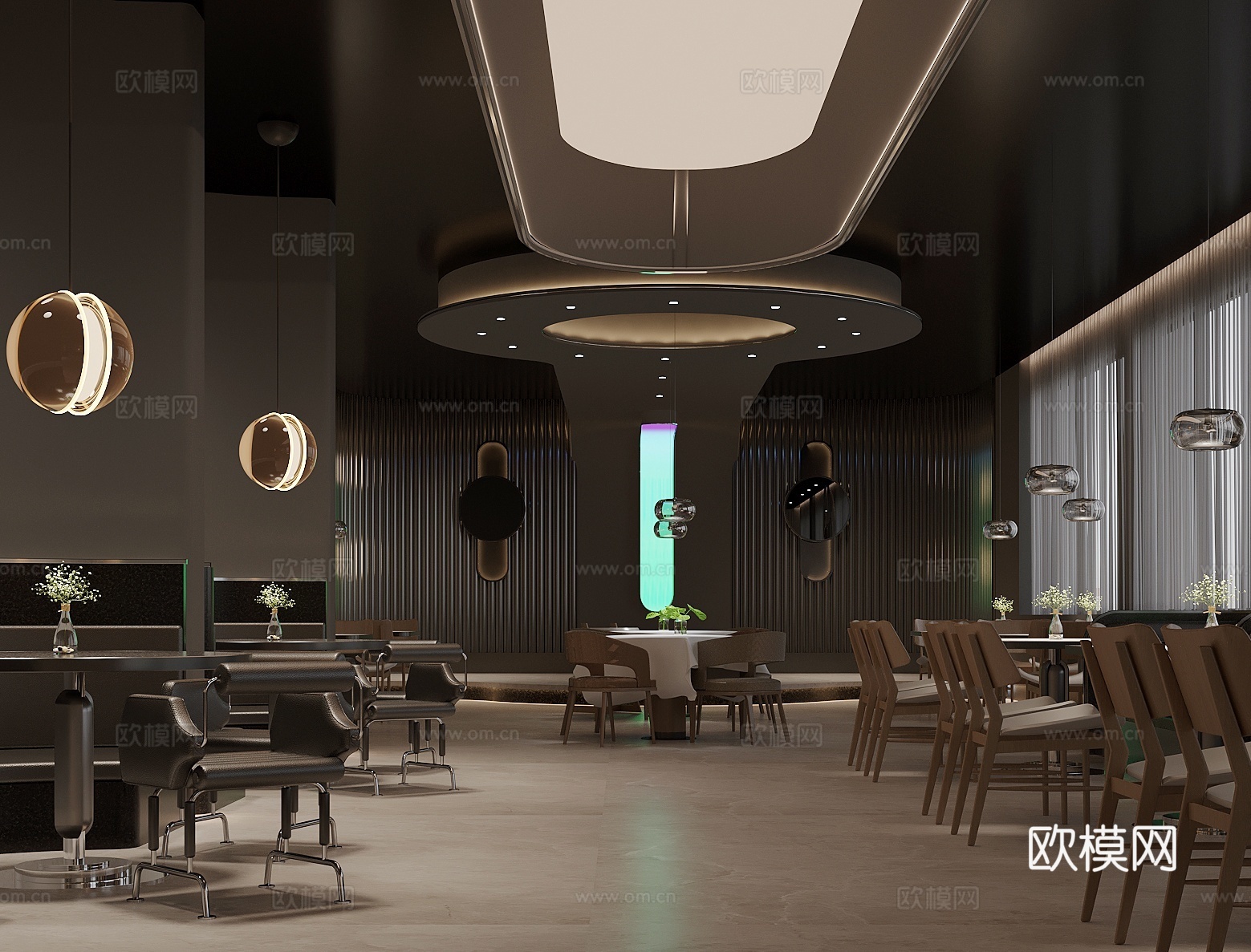 现代西餐厅 就餐大堂 卡座区3d模型下载（渲染图1）