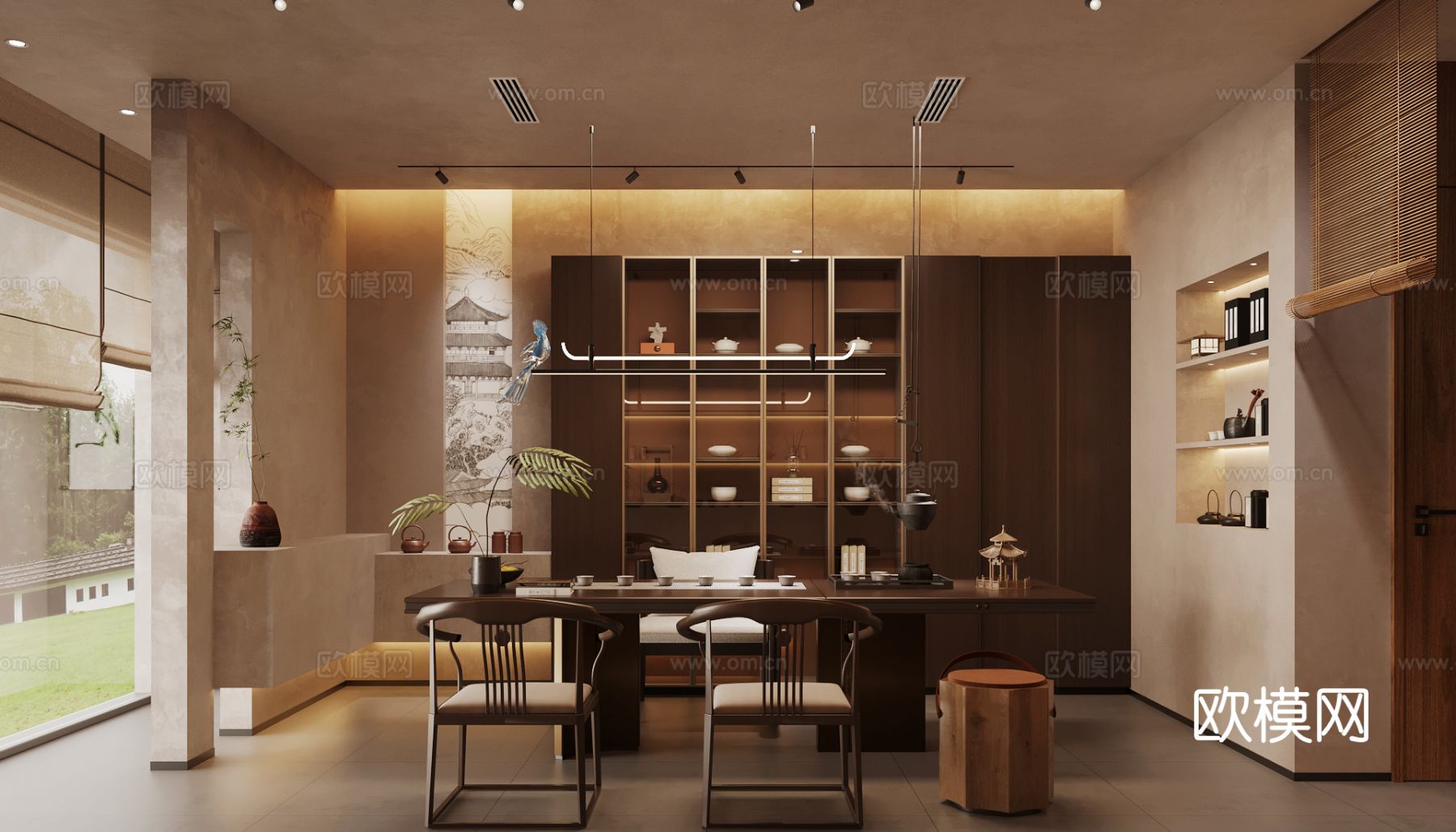 新中式茶室 品茶区su模型下载（渲染图2）