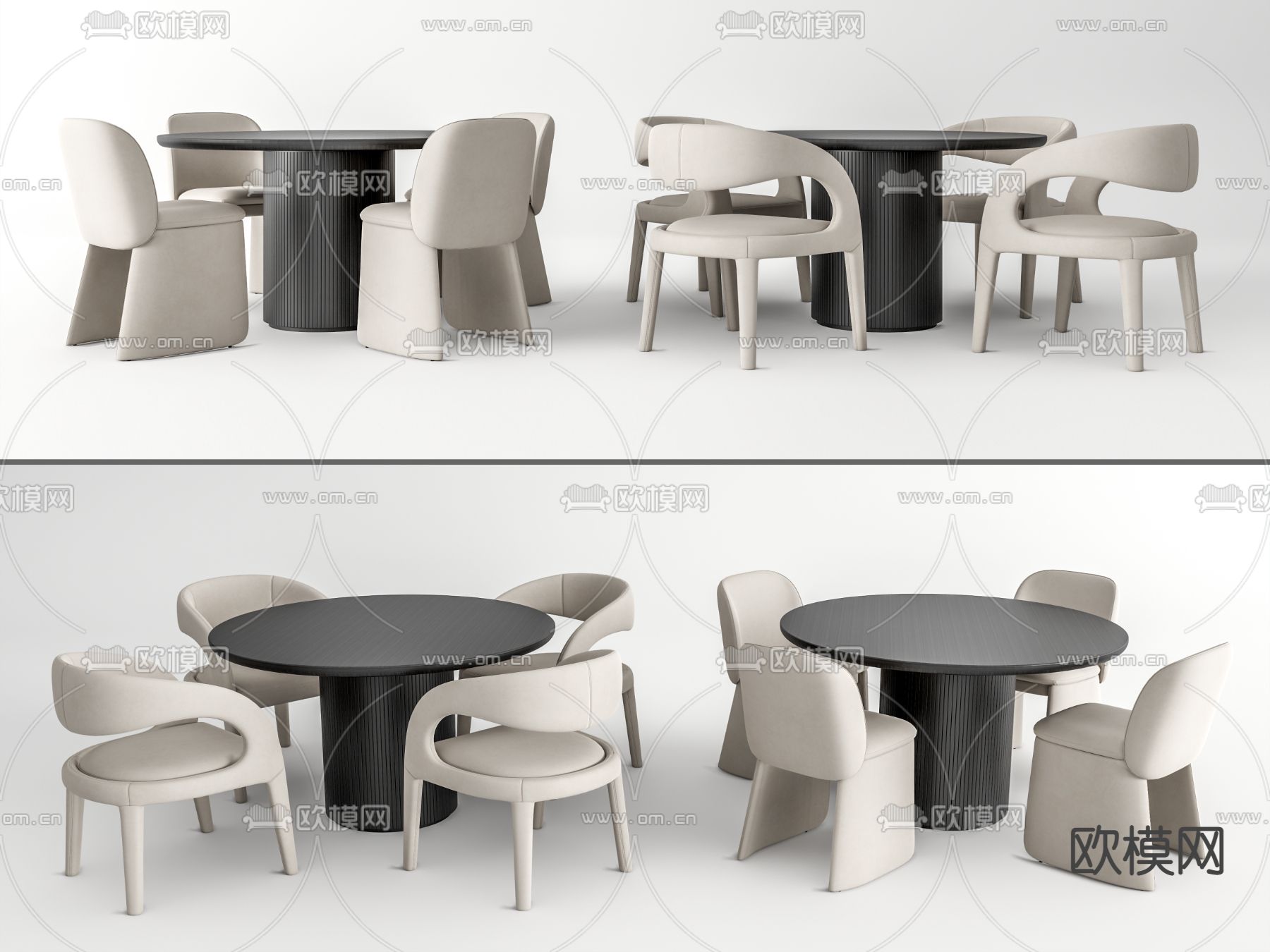 现代圆形餐桌椅su模型下载（渲染图1）