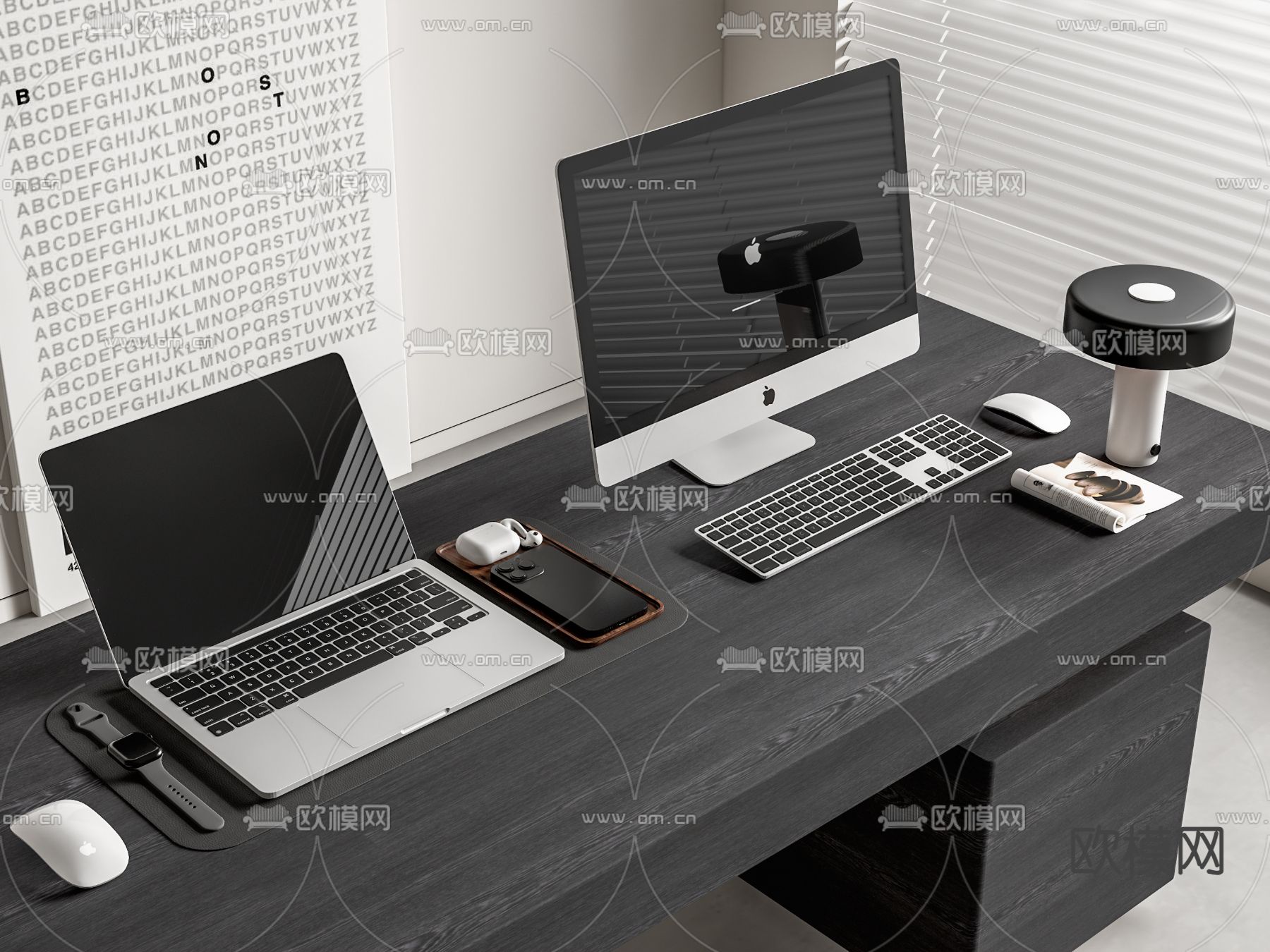 桌面电脑 键盘 摆件 办公用品su模型下载（渲染图1）