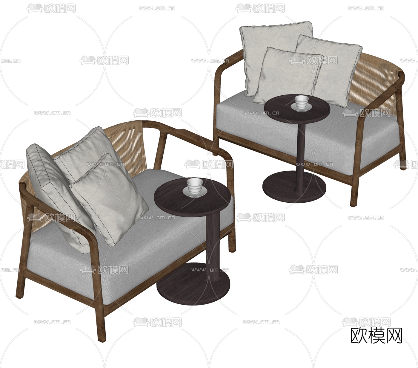 现代实木单人沙发su模型