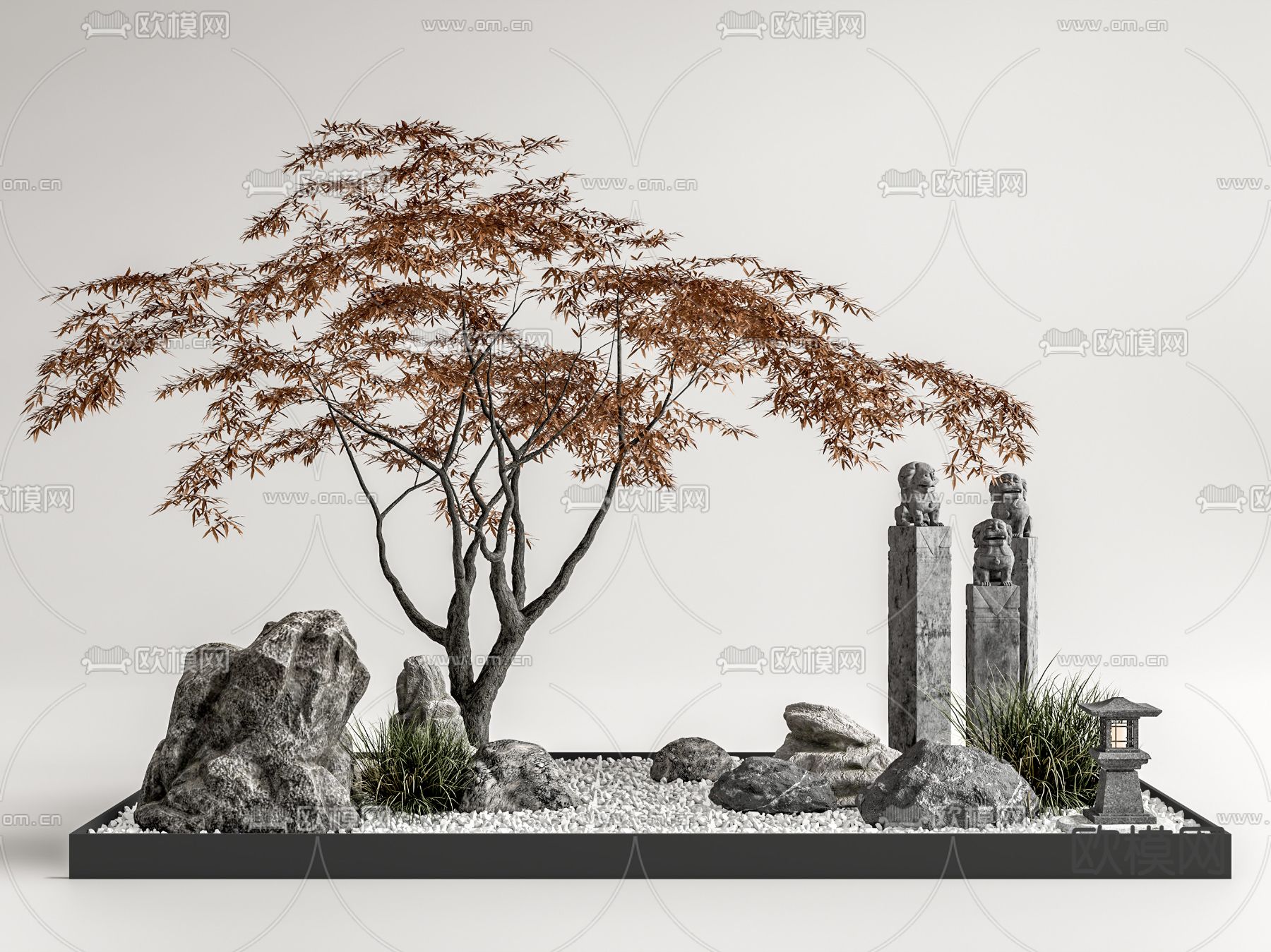 新中式庭院小品su模型