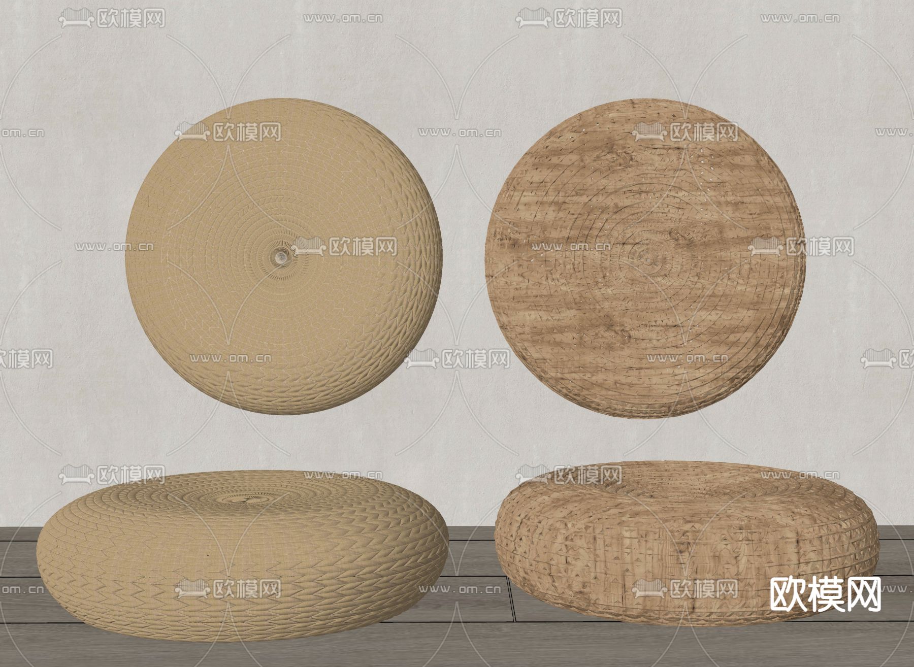 现代榻榻米蒲团 坐垫 禅垫su模型下载（渲染图2）