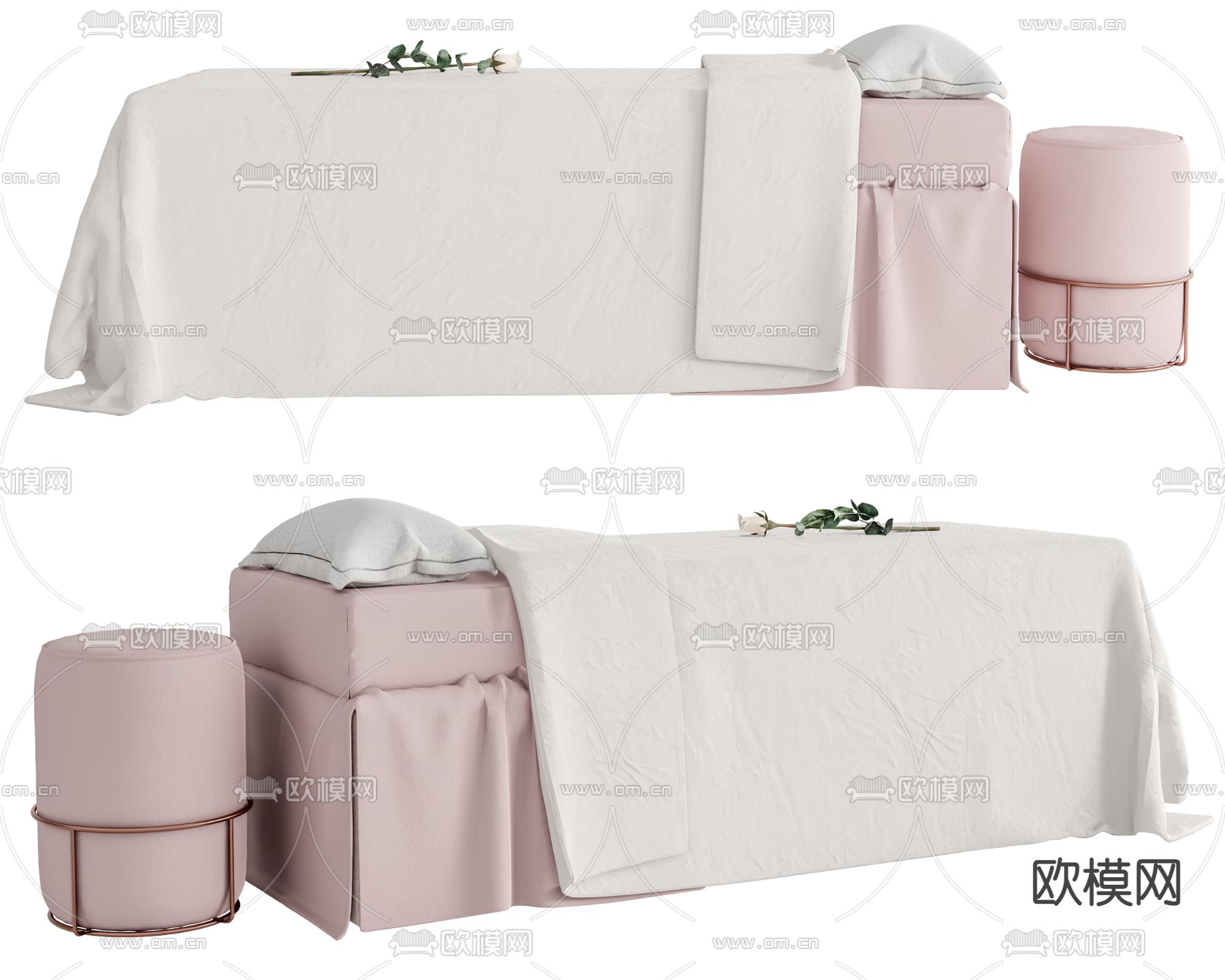 现代布艺按摩床su模型下载（渲染图1）