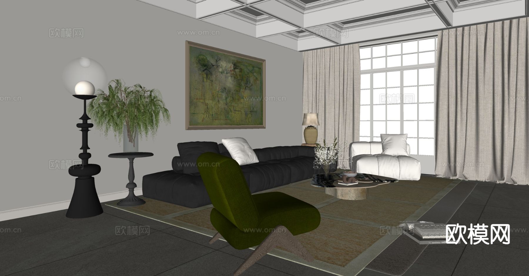 法式家居客厅su模型下载（渲染图1）