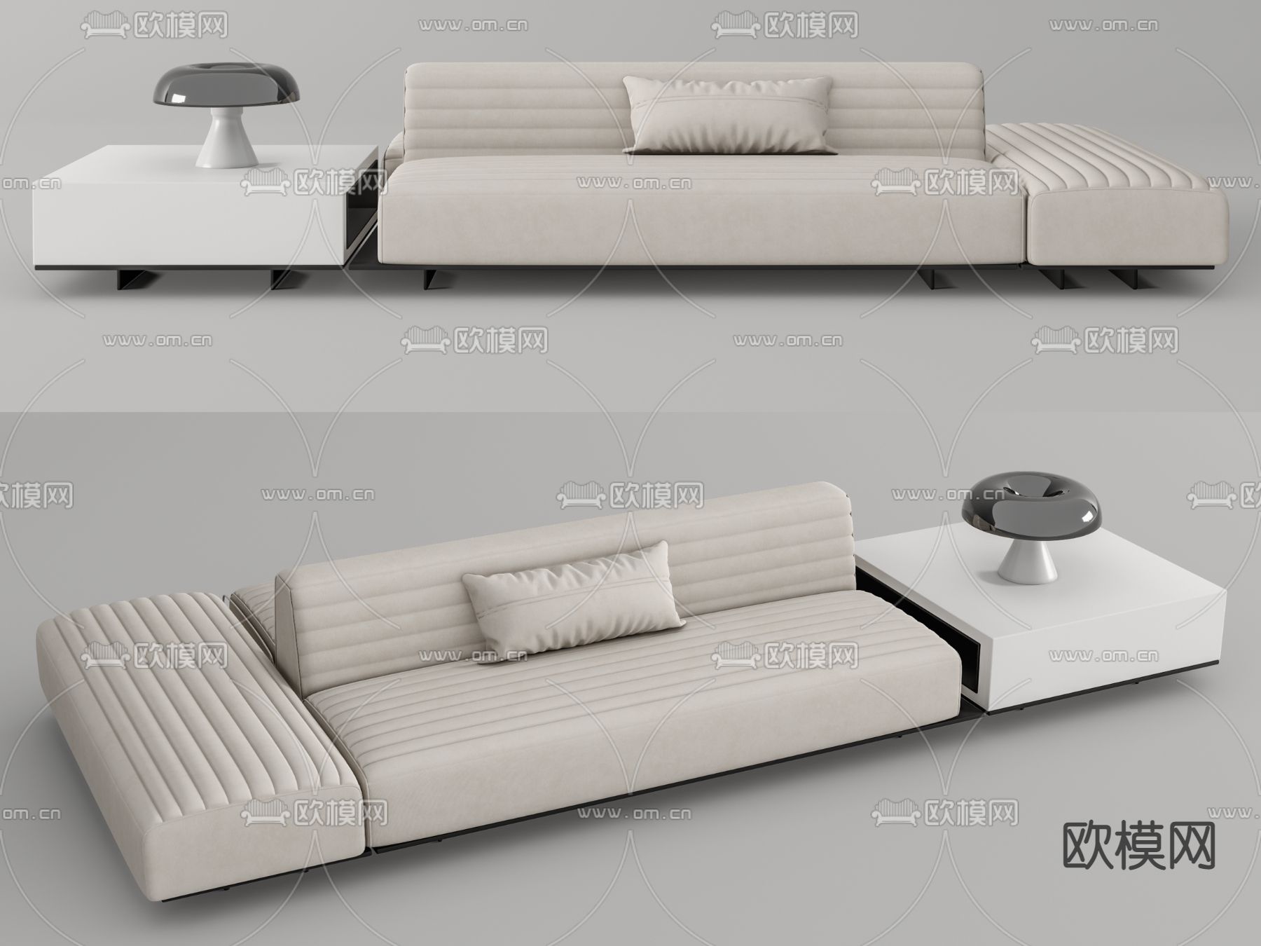 现代布艺多人沙发su模型下载（渲染图1）