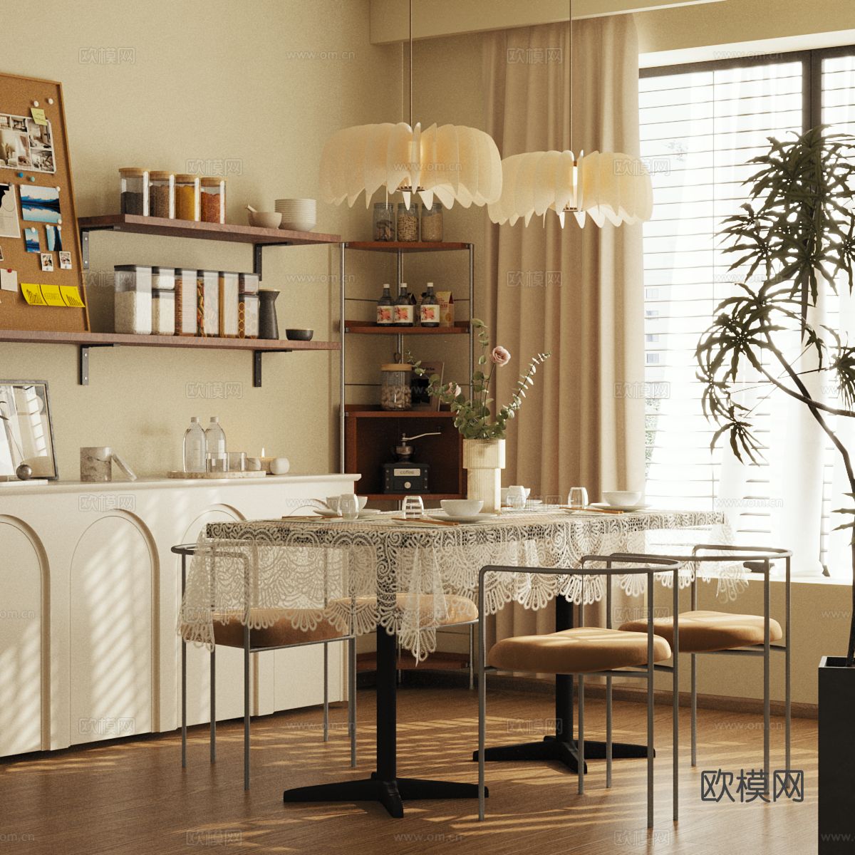 法式餐厅su模型下载（渲染图2）