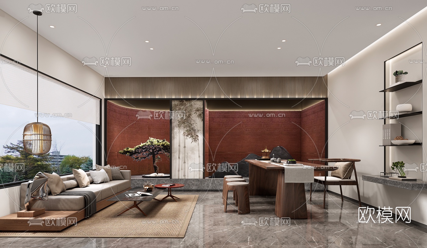 新中式茶室su模型