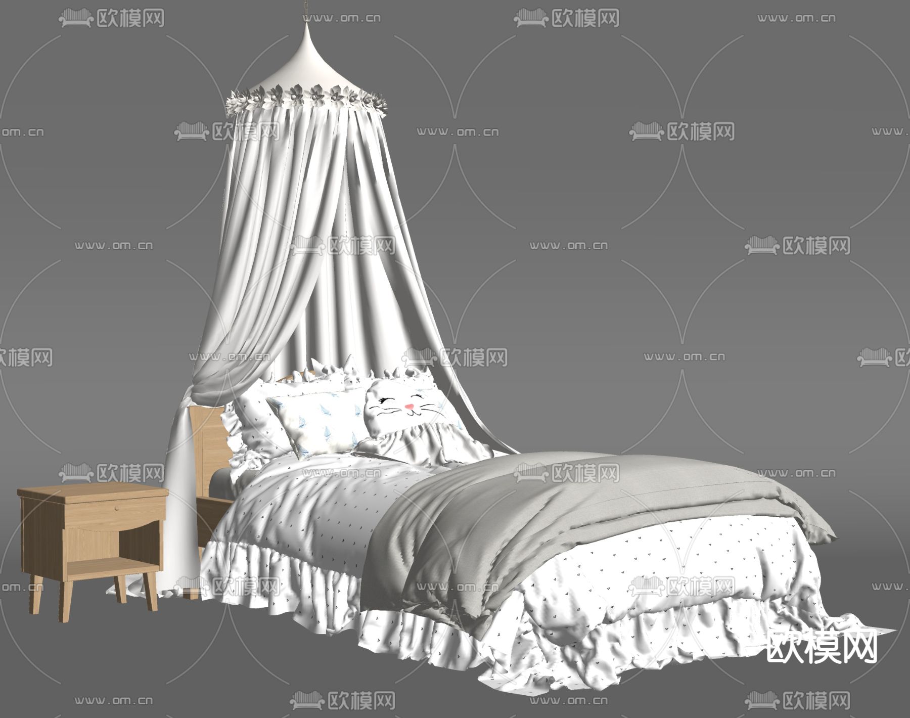 现代儿童床 公主床 床幔su模型下载（渲染图2）
