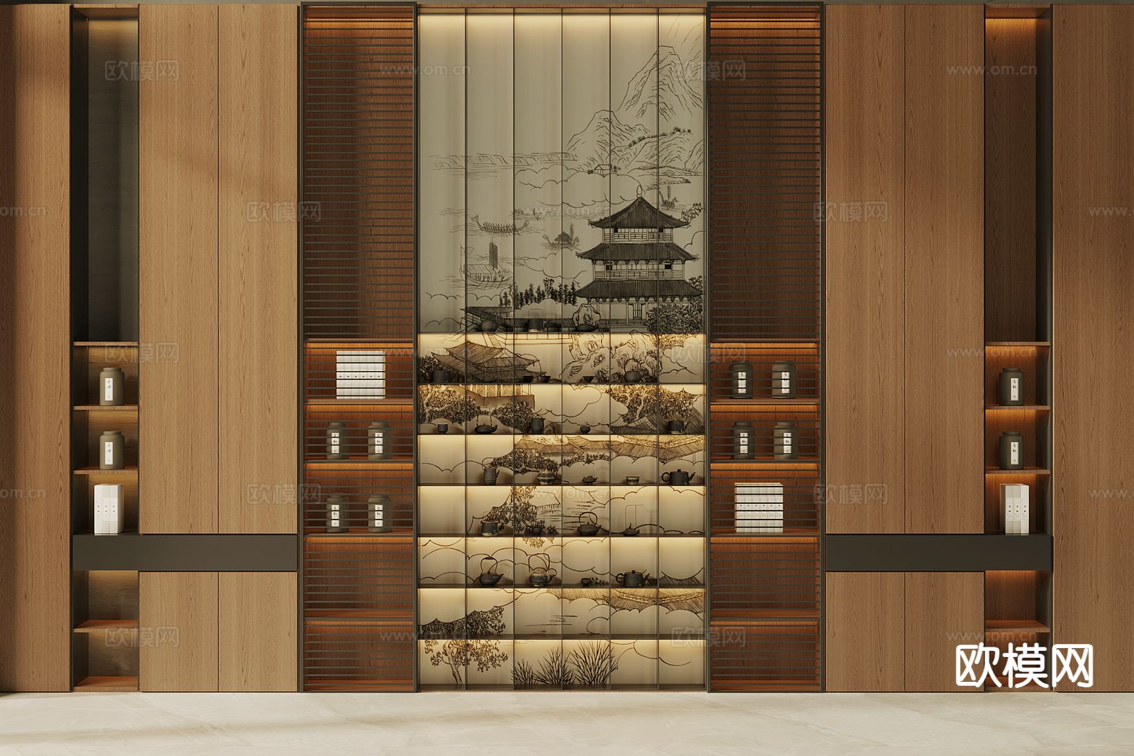 新中式茶柜 茶具展示柜3d模型下载