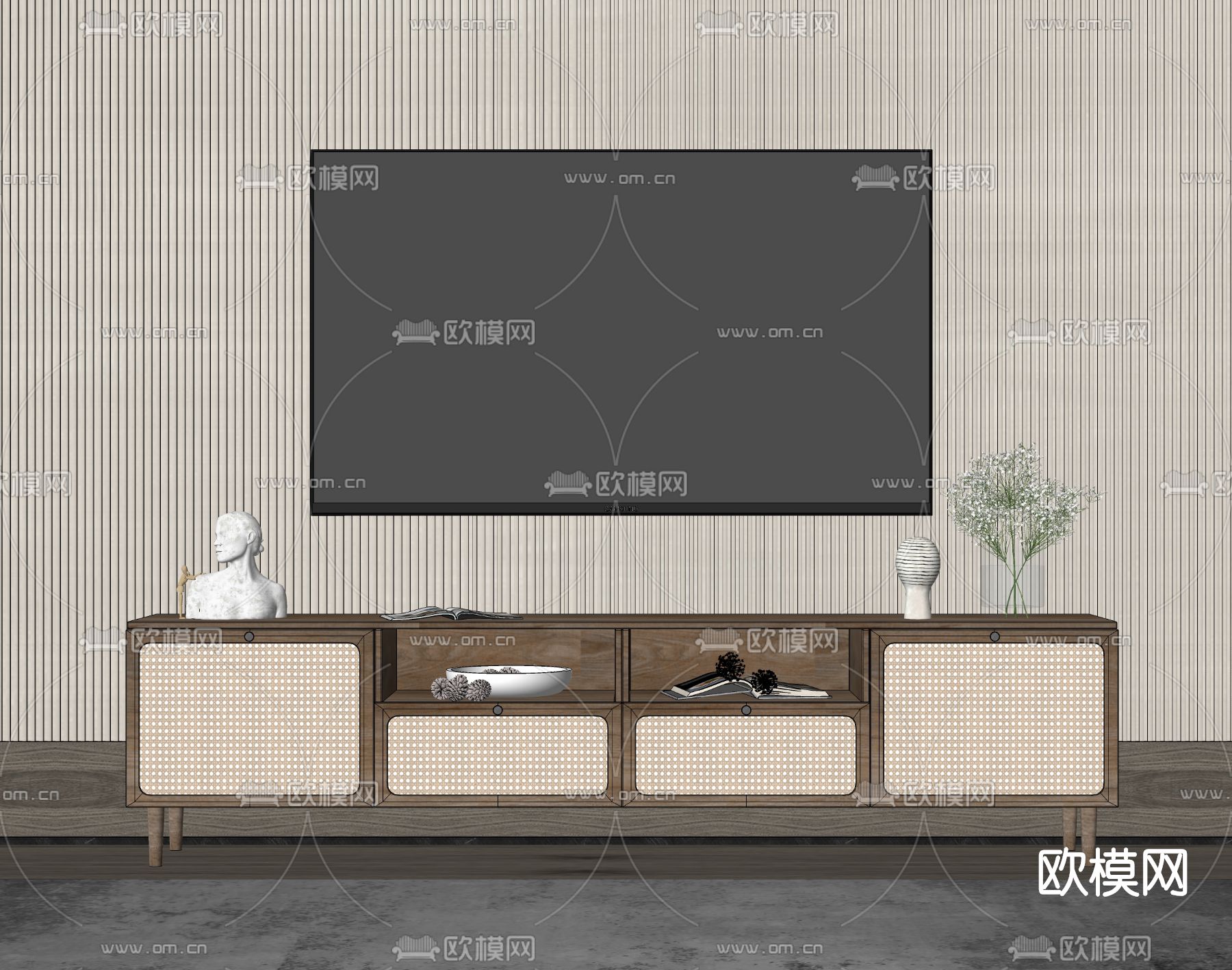 侘寂藤编电视柜su模型