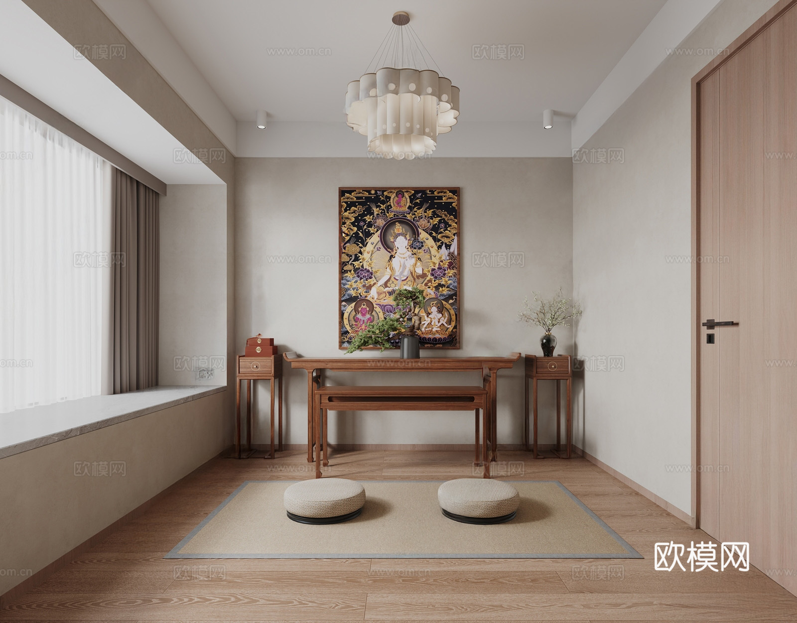新中式佛堂su模型