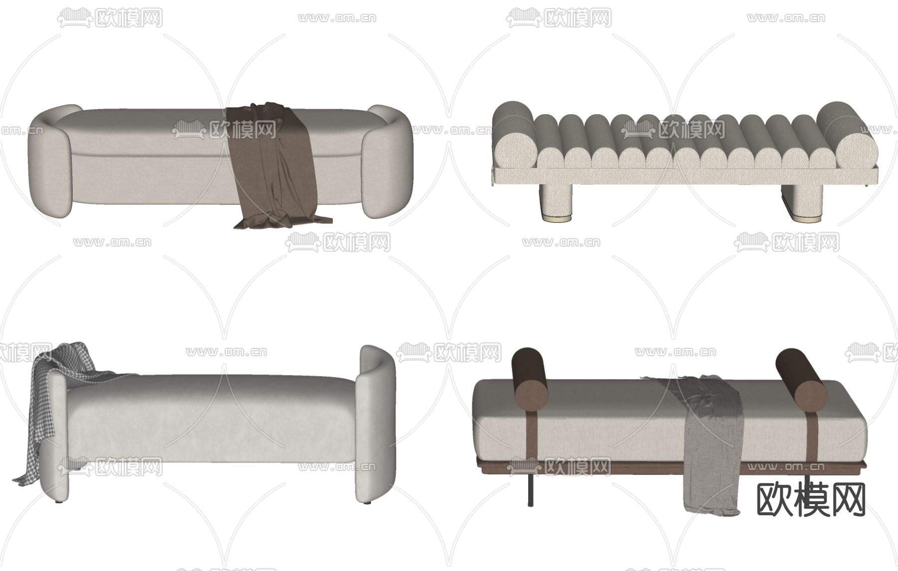 现代床尾凳su模型下载（渲染图1）
