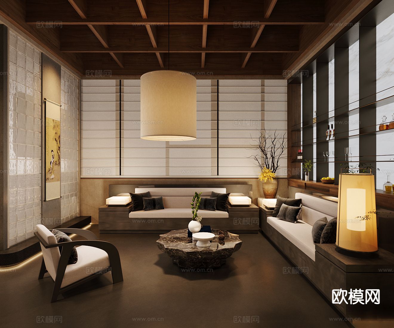 新中式接待室 洽谈室3d模型下载