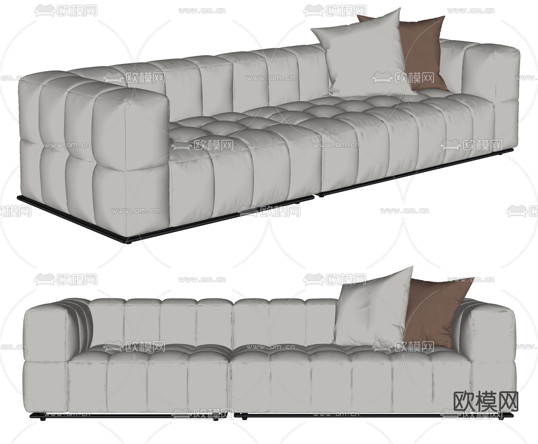 现代软体白色多人沙发su模型