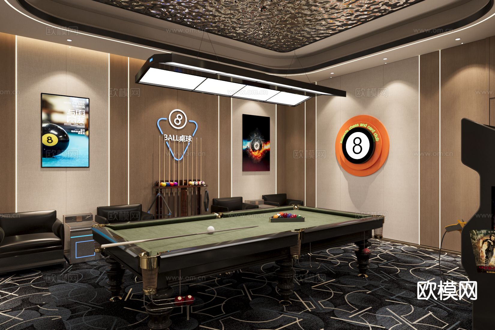 现代台球室 棋牌室3d模型下载（渲染图4）