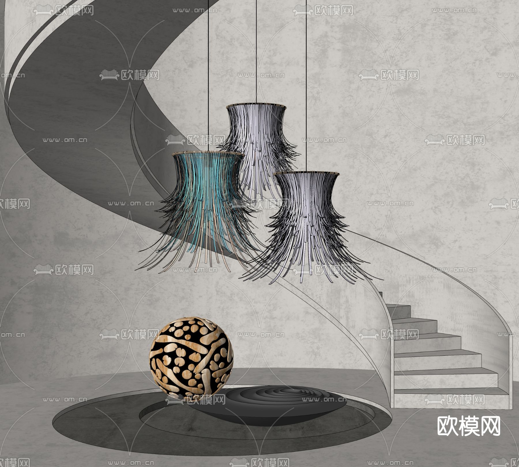 现代楼梯雕塑小品su模型