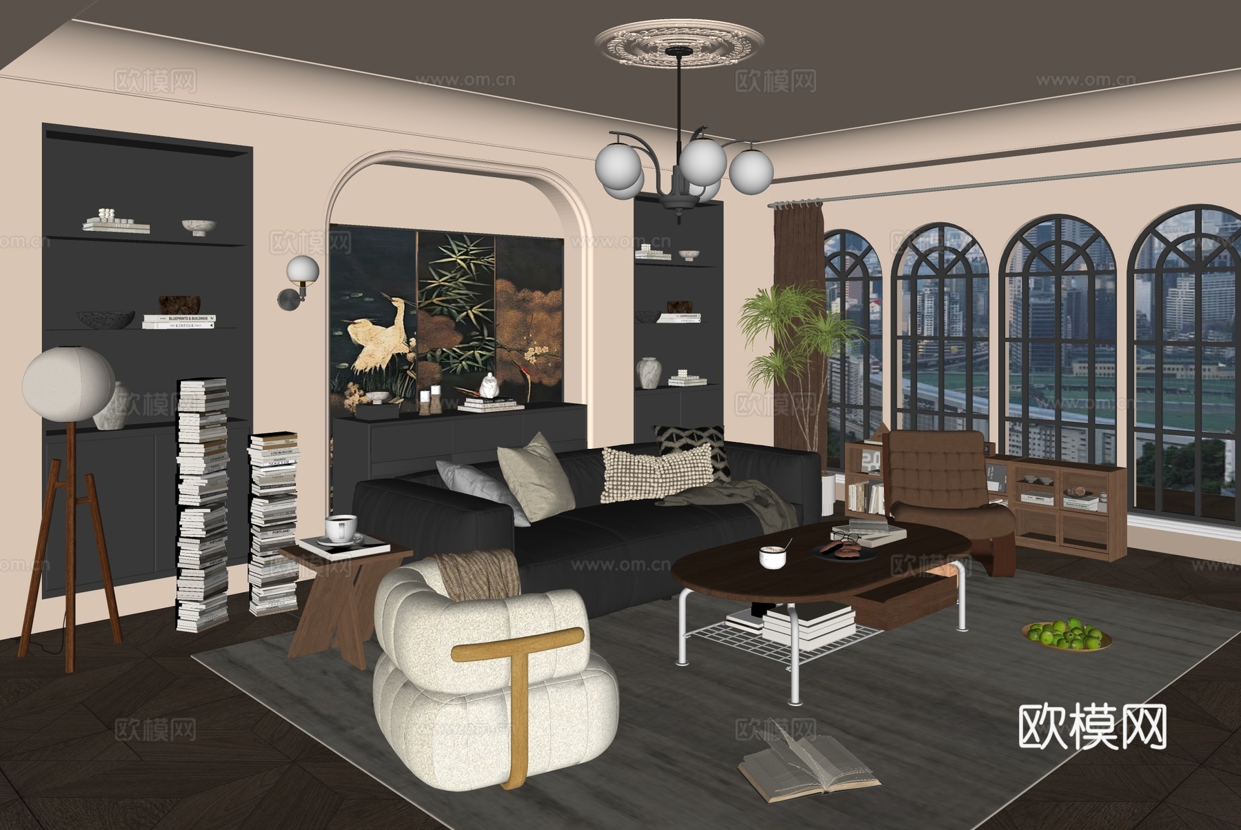 中古风客厅su模型下载（渲染图1）