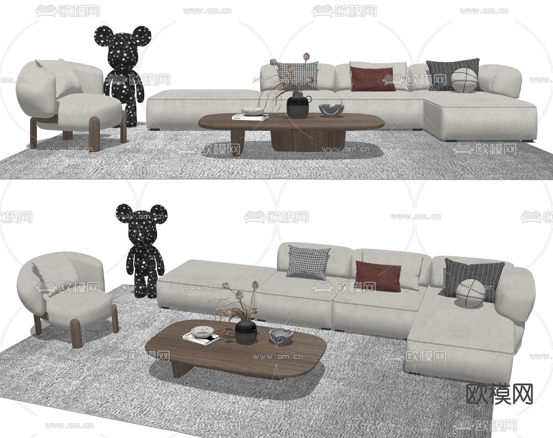 现代布艺沙发组合su模型