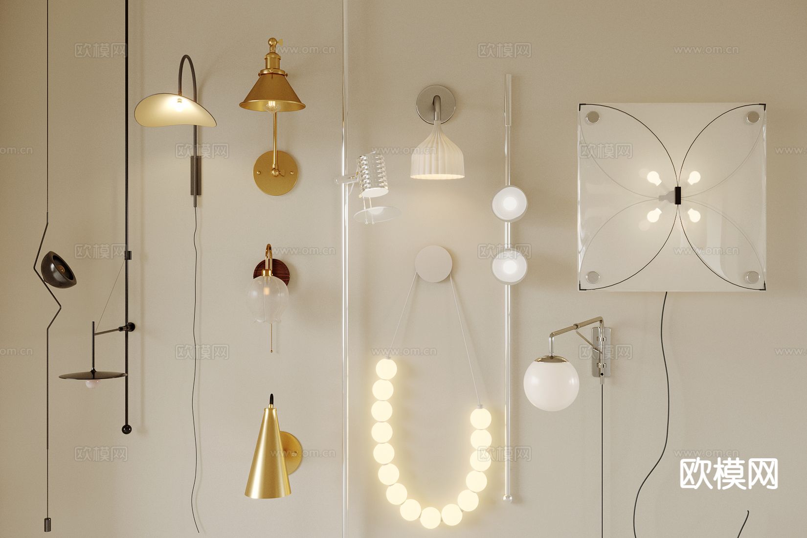 奶油风壁灯 玻璃壁灯su模型下载（渲染图2）
