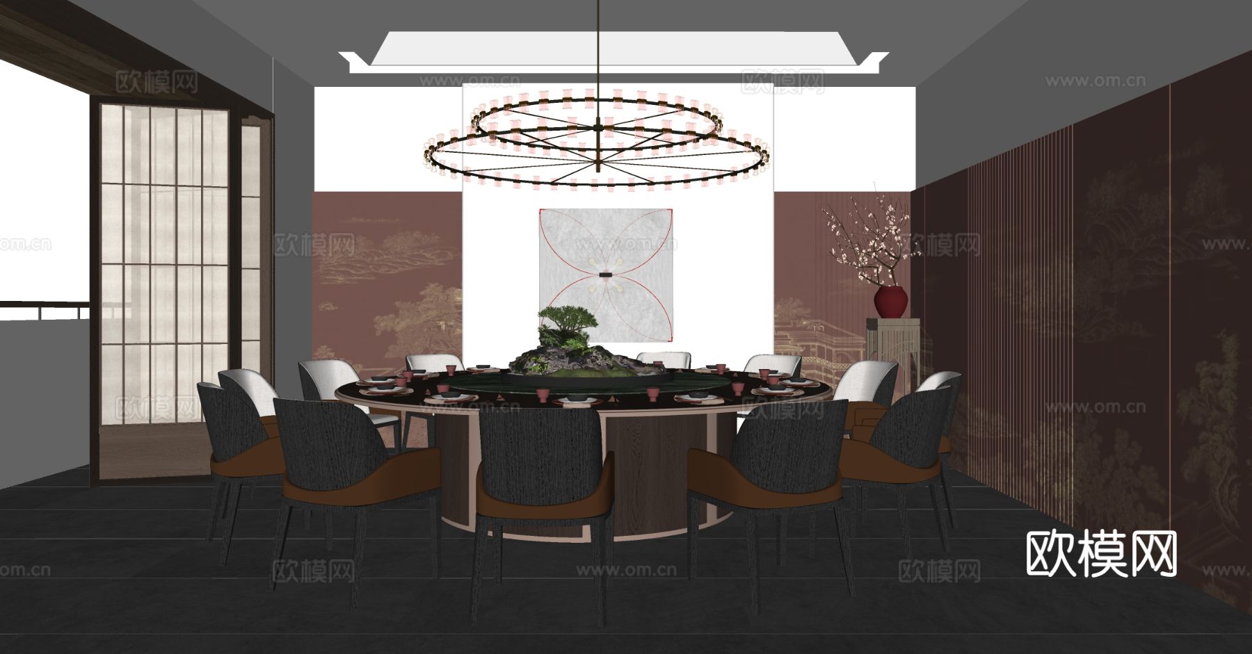 新中式餐厅包厢 包房su模型下载（渲染图1）