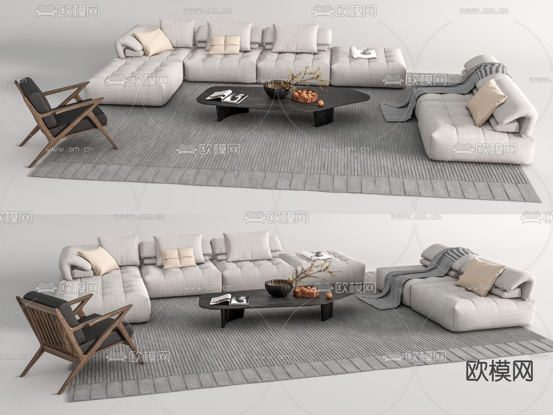 现代布艺组合沙发su模型