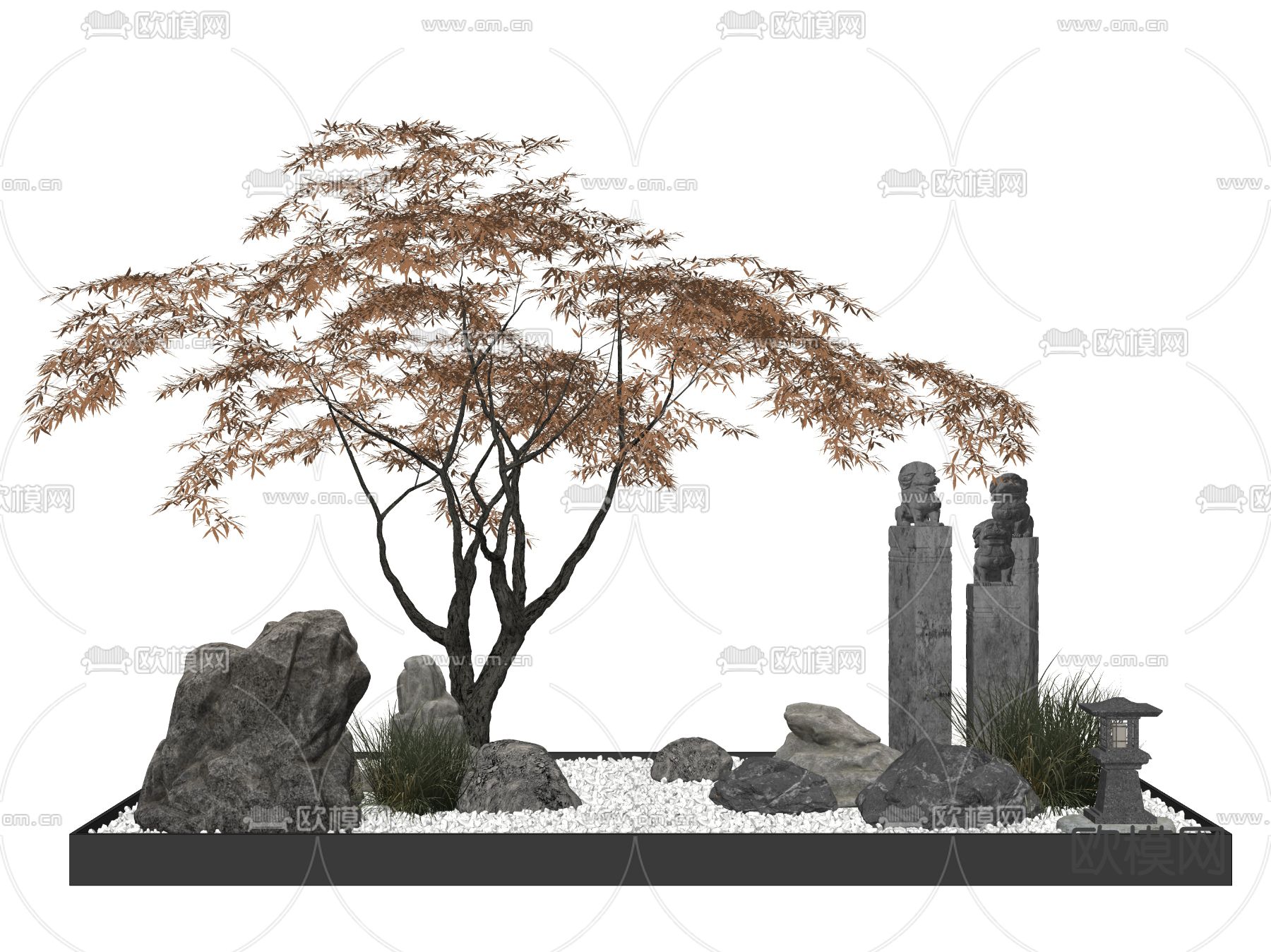 新中式庭院小品su模型