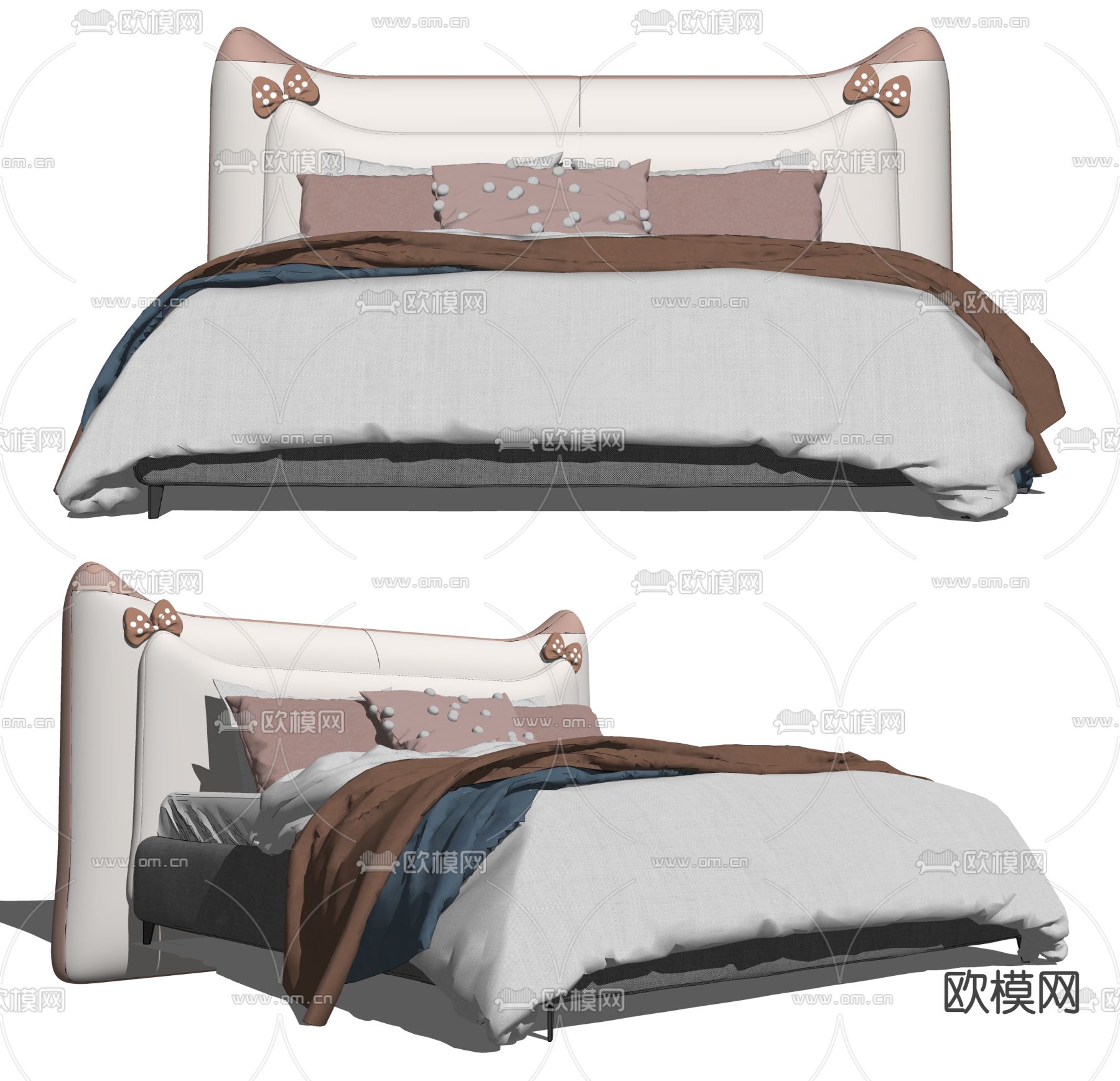 现代女孩儿童床su模型下载（渲染图2）