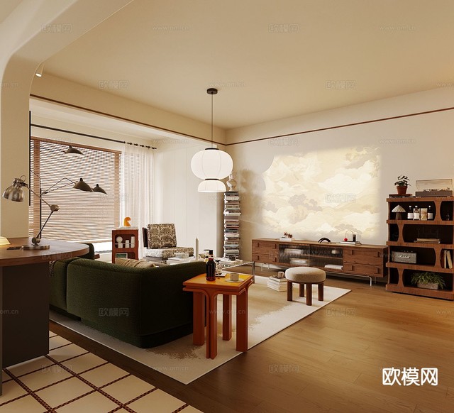 中古风客厅3d模型下载(渲染图2)