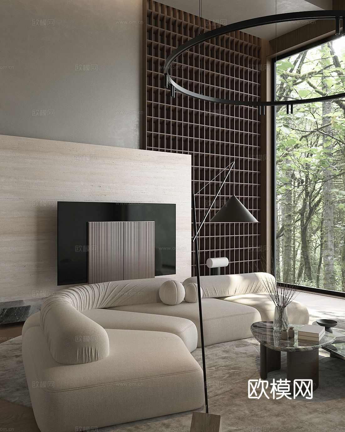 中古风客厅 挑空别墅客厅su模型下载（渲染图3）