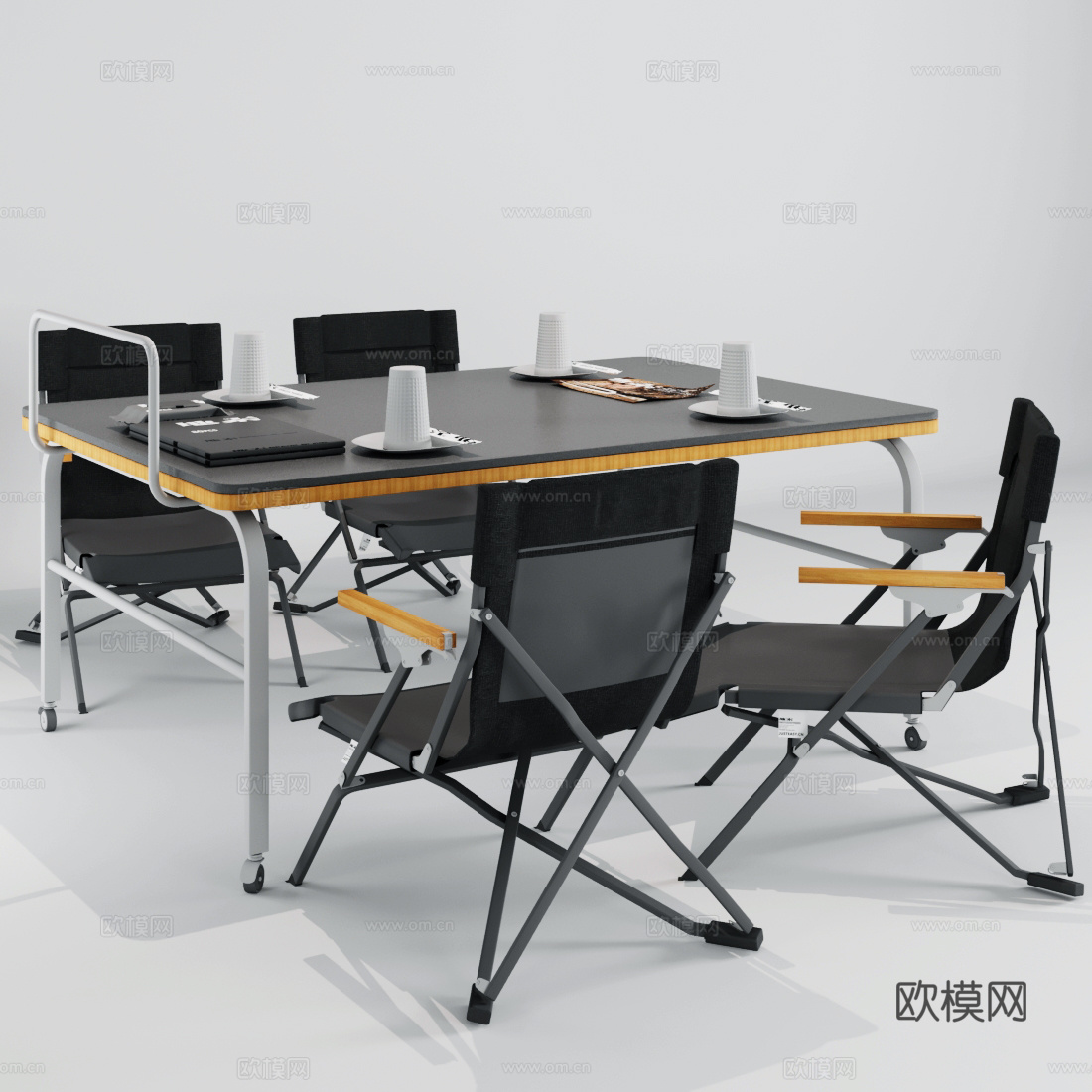 工业风餐桌椅 咖啡桌椅 折叠椅3d模型下载（渲染图1）