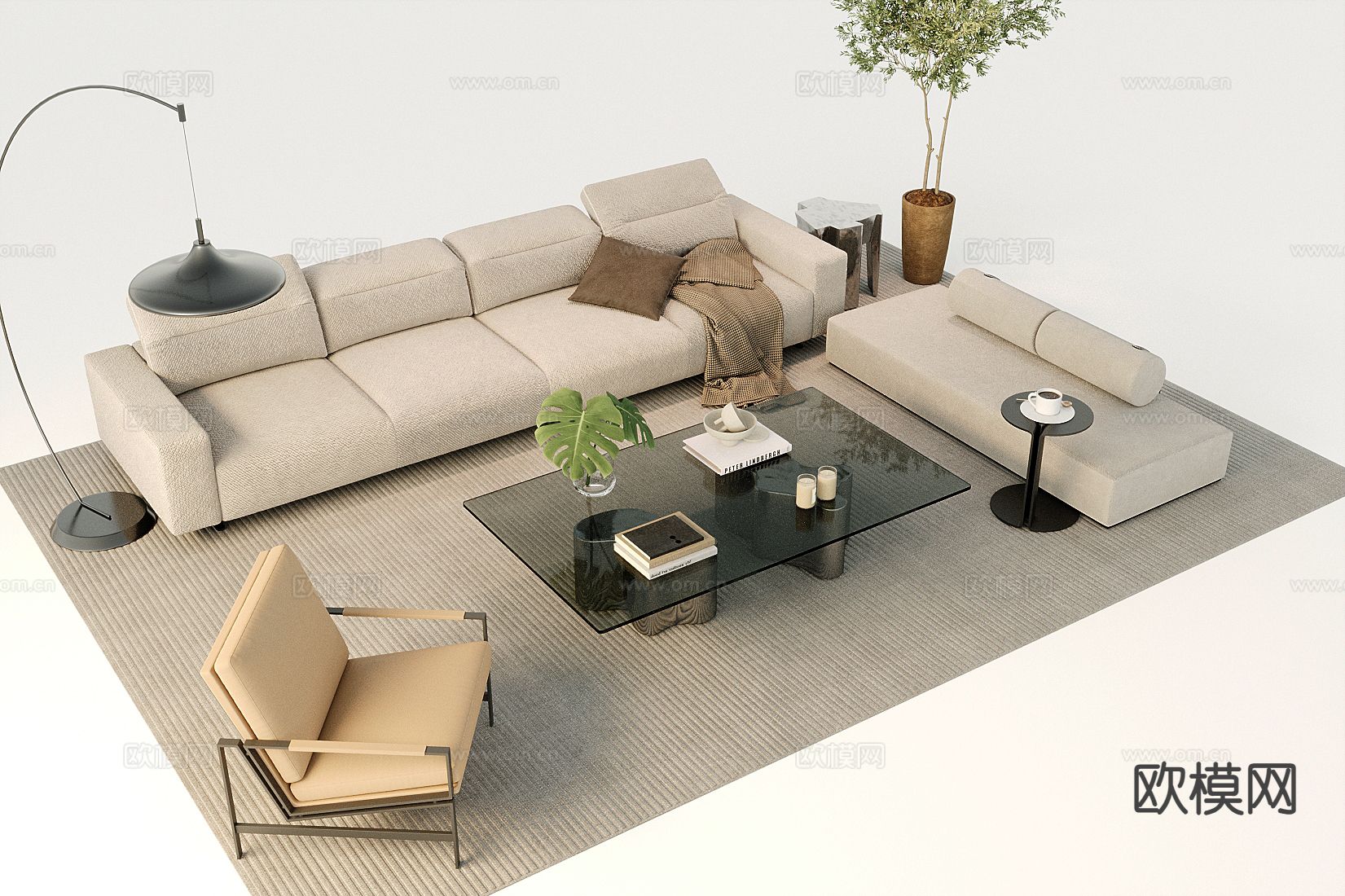 现代组合沙发su模型下载（渲染图4）