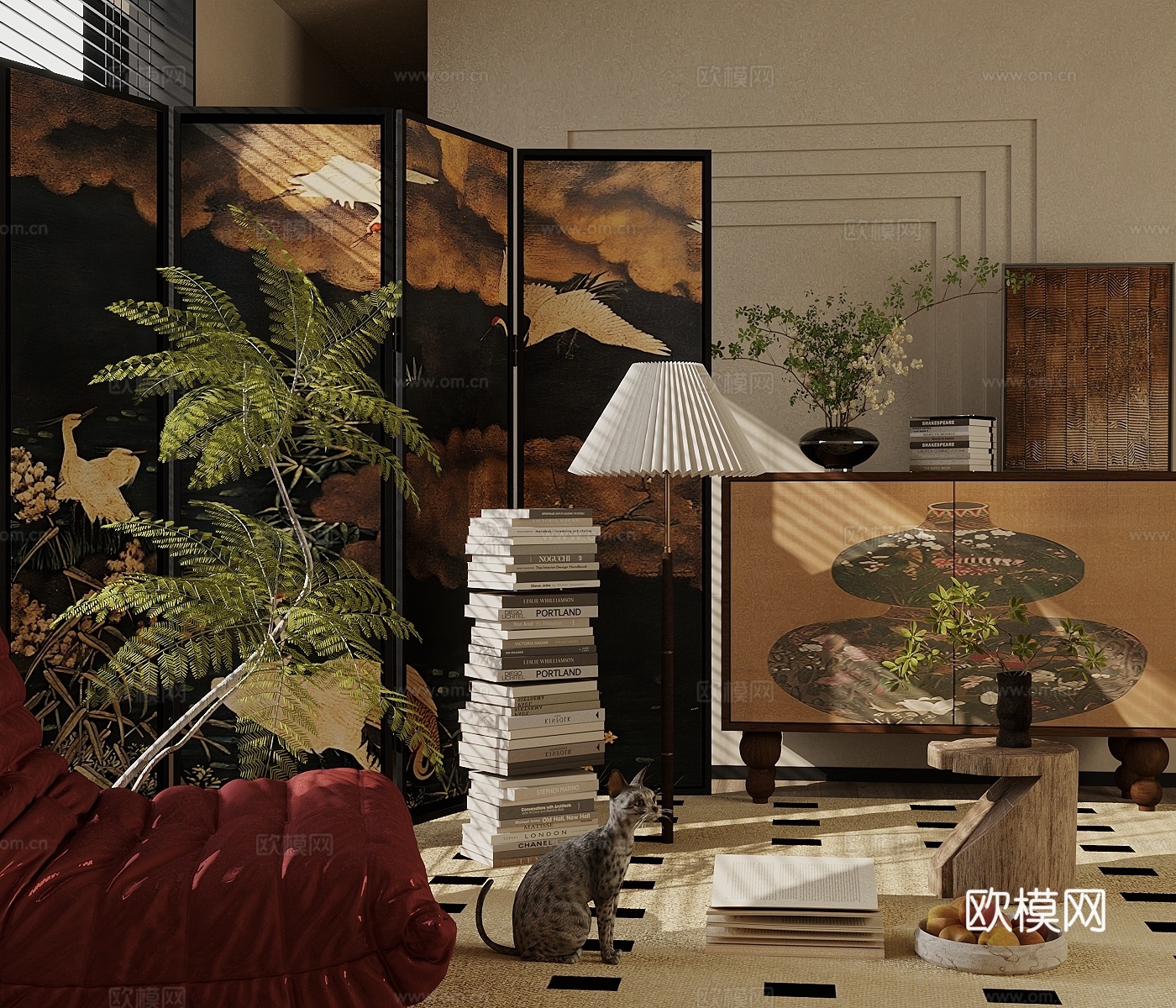 中古屏风3d模型下载