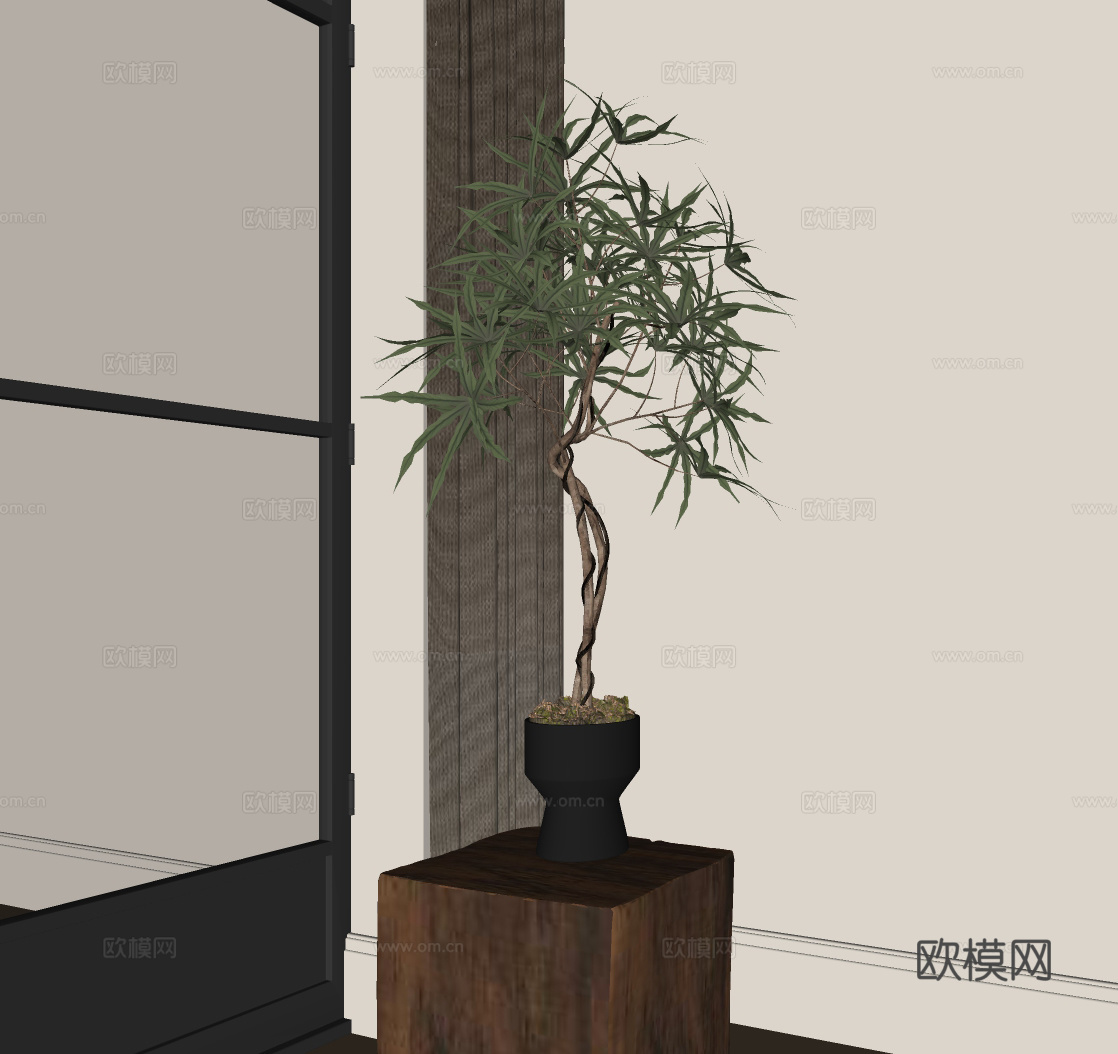 中古风盆栽 罗汉松su模型下载（渲染图1）