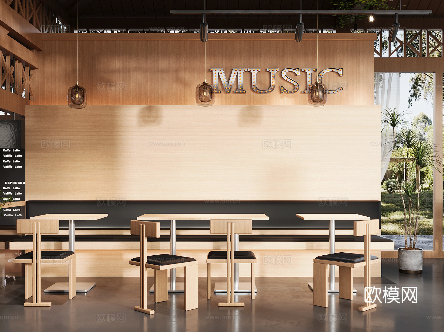 原木风咖啡厅su模型下载（渲染图2）